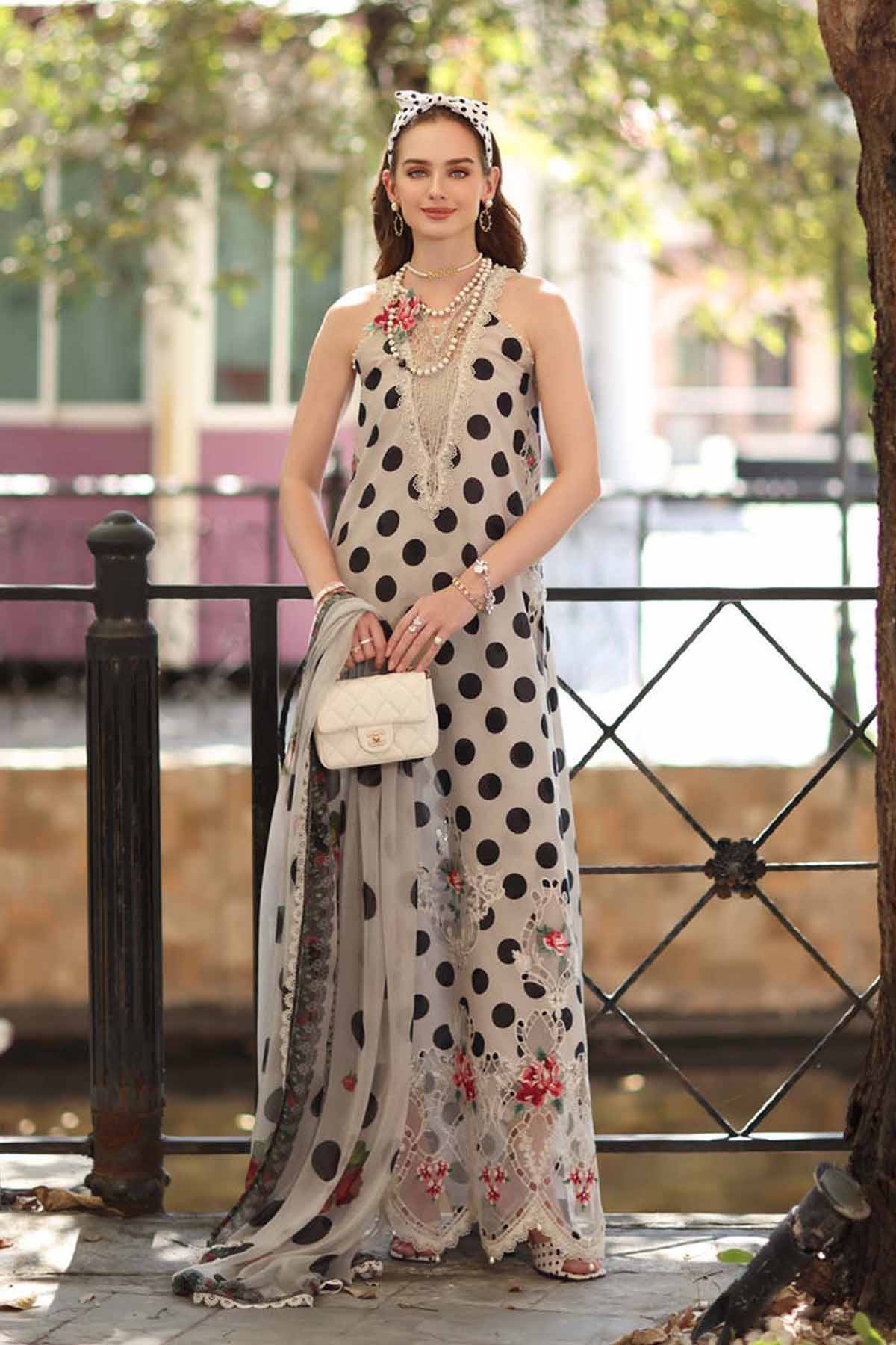 MARIA.B-3PC LAWN PRINTED EMB SHIRT WITH SILK PRINTED DUPATTA AND PRINTED TROUSER-BIC-077