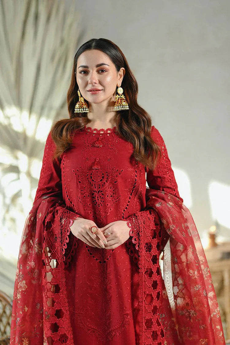 QALAMQAR-3PC LAWN CHIKAANKARI EMBROIDERED SHIRT WITH CHIFFON PRINTED EMB DUPATTA AND TROUSER-BIC-4665 Asasay Fakhir