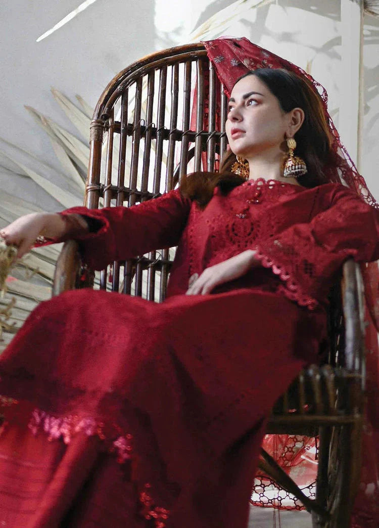 QALAMQAR-3PC LAWN CHIKAANKARI EMBROIDERED SHIRT WITH CHIFFON PRINTED EMB DUPATTA AND TROUSER-BIC-4665 Asasay Fakhir