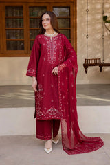 BATIK-3PC LAWN EMBROIDERED SHIRT WITH CHIFFON EMBROIDERED DUPATTA AND TROUSER-BIC-4824 Asasay Fakhir
